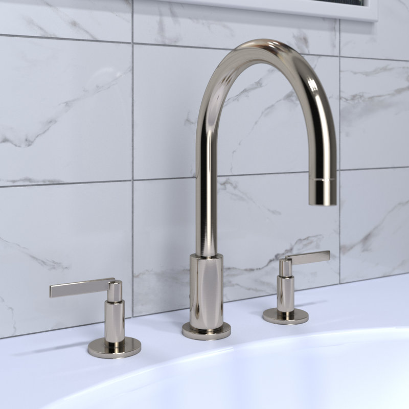 Tolmin Widespread Bathroom Faucet with Drain Assembly, Polished Nickel