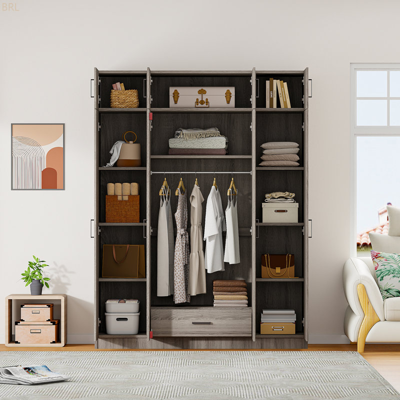 Armoire 4 portes avec 1 tiroir et armoire supérieure, Gris
