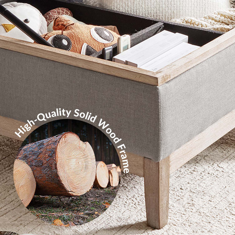 Repose-pieds rembourré Amdan avec pieds en bois massif, Polyester gris