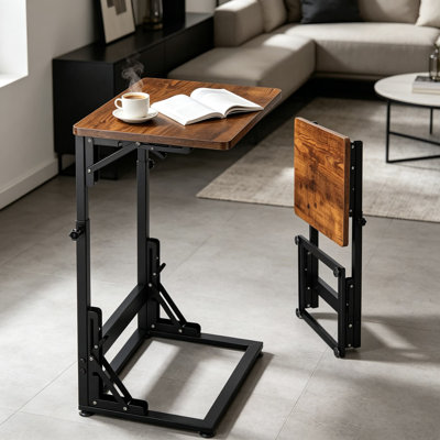Table de bout pliante en forme de C avec hauteur réglable, plateau de télévision avec plateau en métal pour canapé, canapé, chambre à coucher, chevet et petits espaces