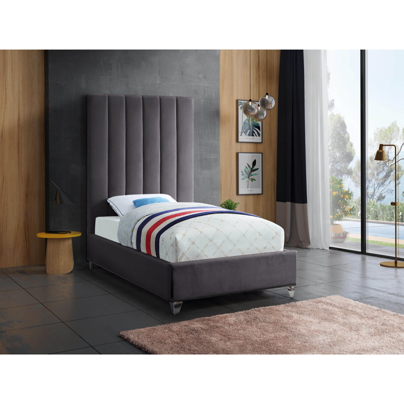 Lit plateforme tapissier Sibert, Simple, Velours gris