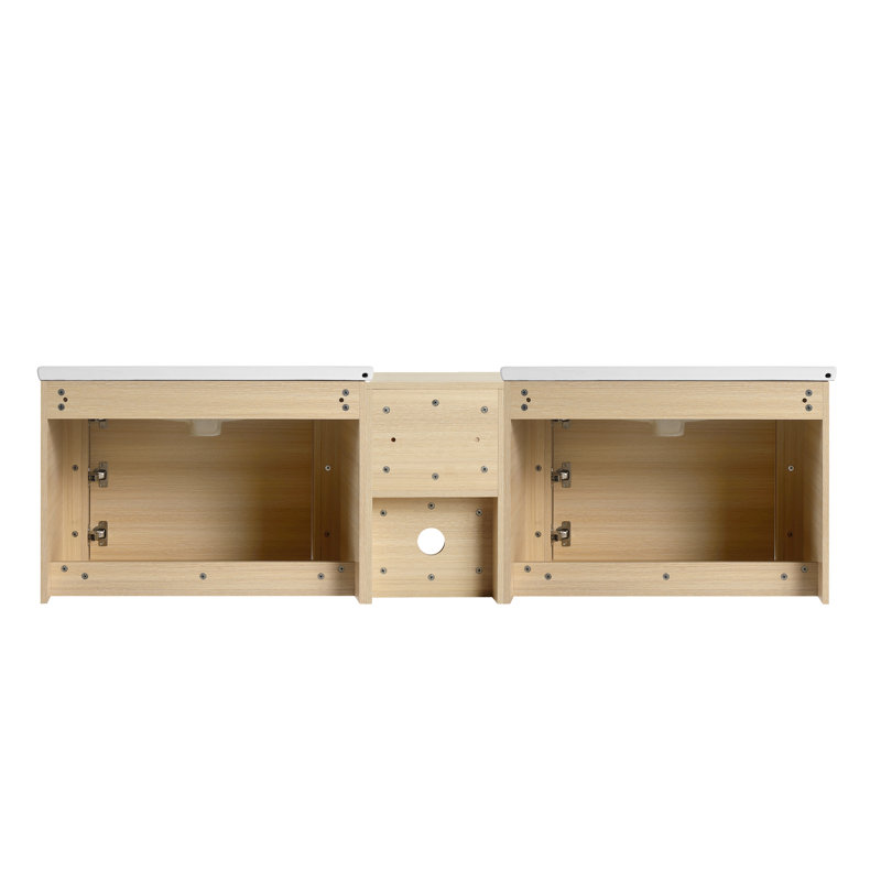 Double Bathroom Vanity With Ceramic Top, 68", Beige