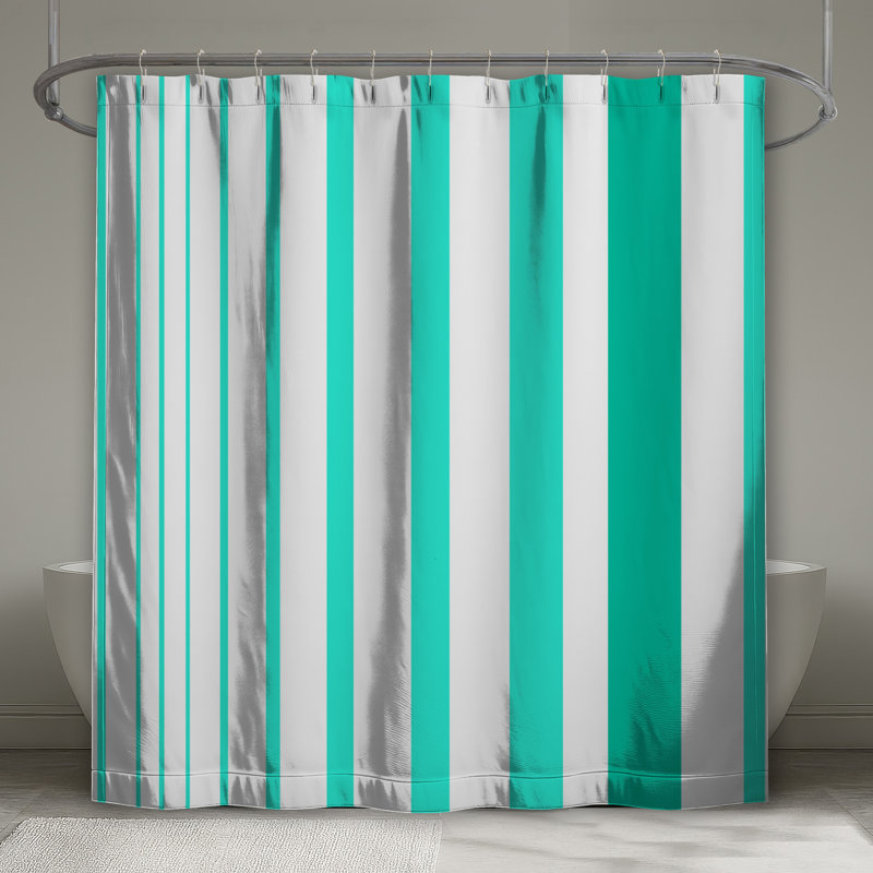 Rideau de douche à rayures verticales turquoise très long, L 70 po x H 72 po