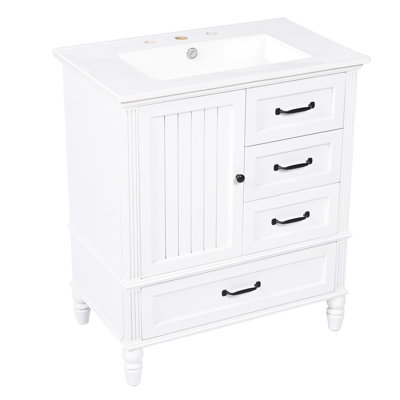 Meuble-lavabo élégant avec lavabo, rangement spacieux et caractéristiques haut de gamme pour un espace de salle de bain fonctionnel et élégant.