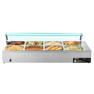 Commercial Food Warmer 8-Pan 1700W Buffet Bain Marie with Glass Cover