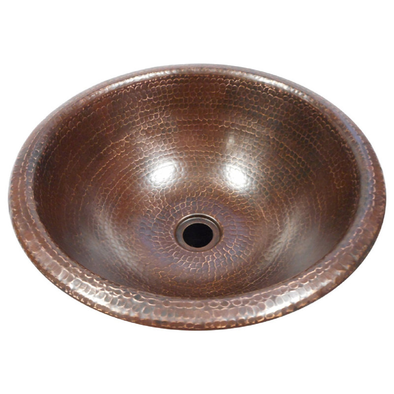 15" Round Copper Bathroom Sink Drop In, Brushed Sedona