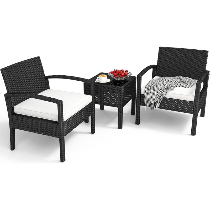 Branach 2 - Person Patio Dining Set with Square Table , Cushions Included, Black