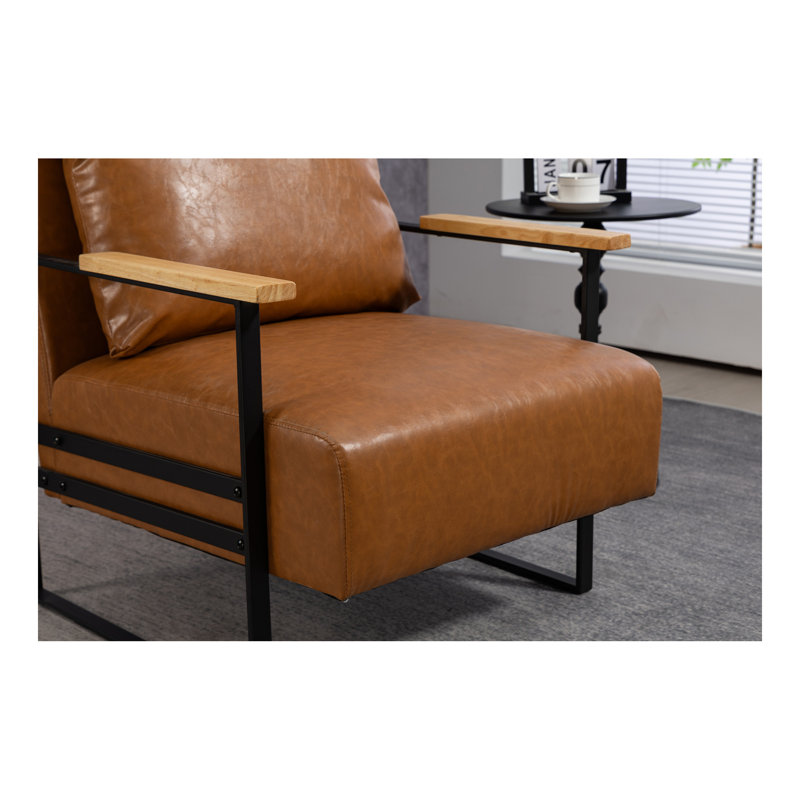 Chaise d'appoint en cuir pour salon, fauteuil de style Mid-Century pour chambre à coucher, Brun