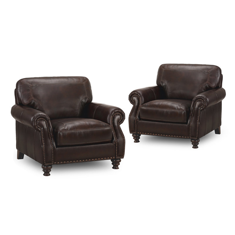 39" Genuine Leather Rolled Arm Accent Chair(Set Of 2)