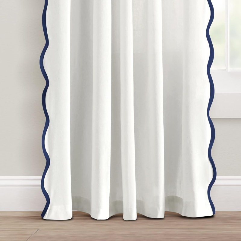 Coastal Chic Scallop Edge Window Curtain 2 Panels Set, Dark Blue 52" W X 96" L,2pcs, 52" W x 96" L, Dark Blue