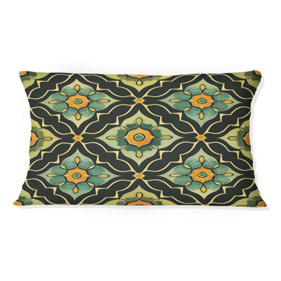 Black Green Trellis Pattern - Modern Lumbar Pillow