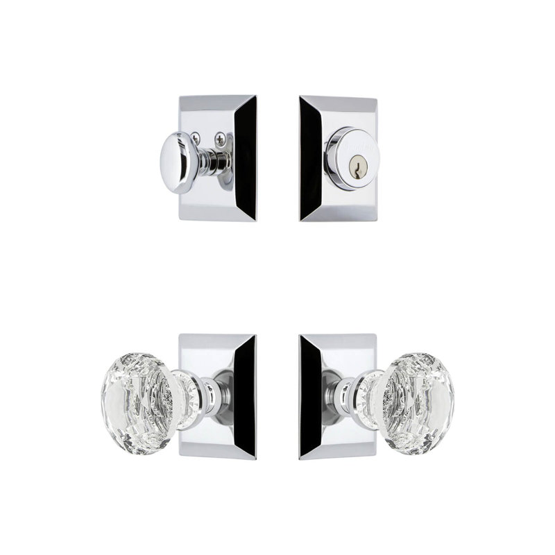 Ensemble d'entrée complet avec rosette Fifth Avenue Square, Chrome brillant, 2.75"