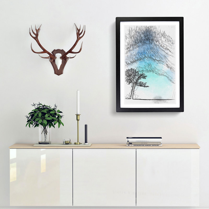 Tree at Dusk in Slovakia in Abstract - Framed Print, Black, 91cm H x 60cm W x 2cm D