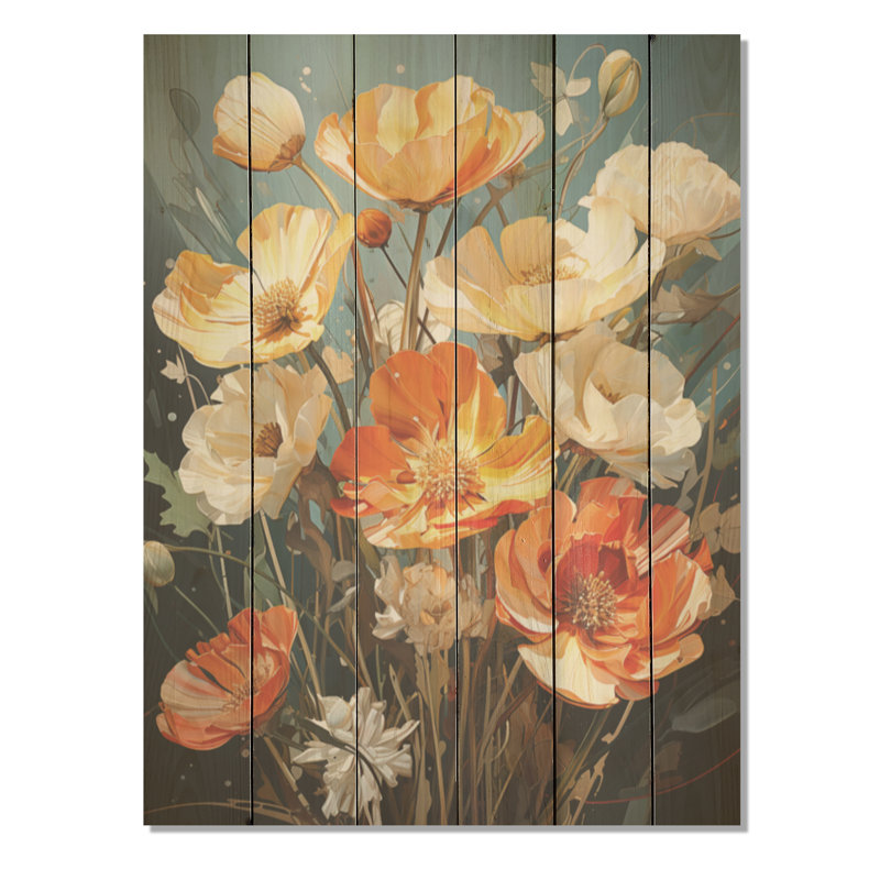 Buttercups Are Fragmented In Angular Shapes I - Art mural en bois Buttercups sur bois de pin naturel, H 20 po x l 10 po