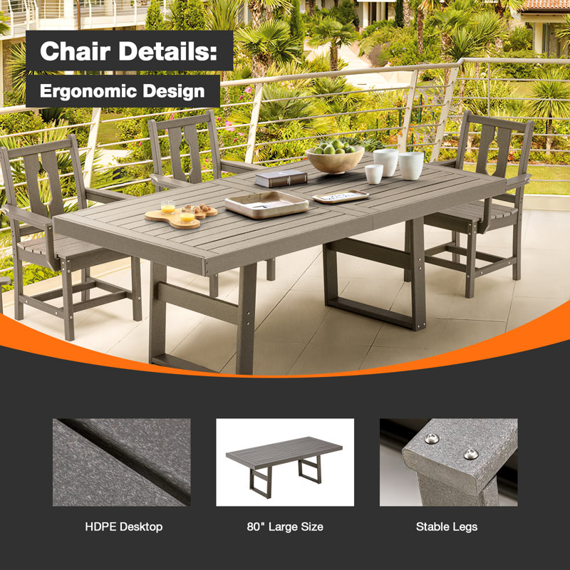 Gray 5-Piece HDPE and Metal Patio Dining Set with Umbrella Hole