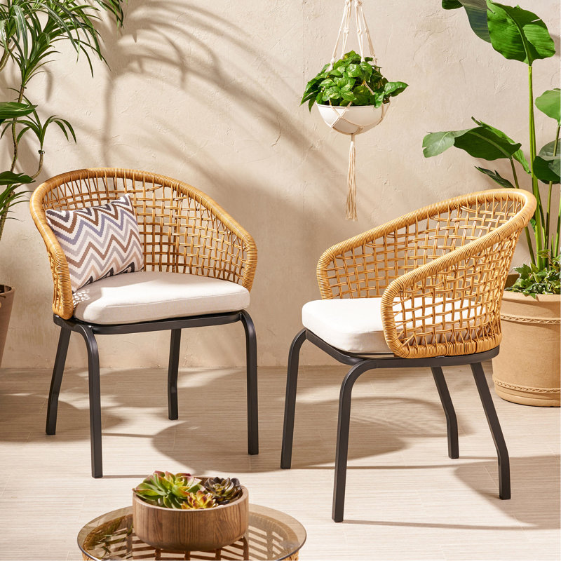 Élégante chaise de patio - PE brun, structure en fer, coussins d'eau et rembourrage en métal robuste pour cour arrière