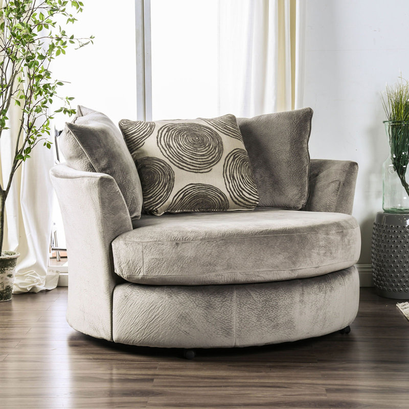 Fauteuil brun pivotant rond pivotant avec siège en T, coussin de dossier ajusté et accoudoirs évasés (oreiller inclus)