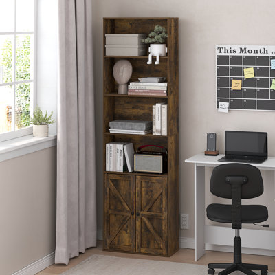 Jensen Farmhouse 6-Shelf Display Bookcase, Bookshelf with Doors by Gracie Oaks