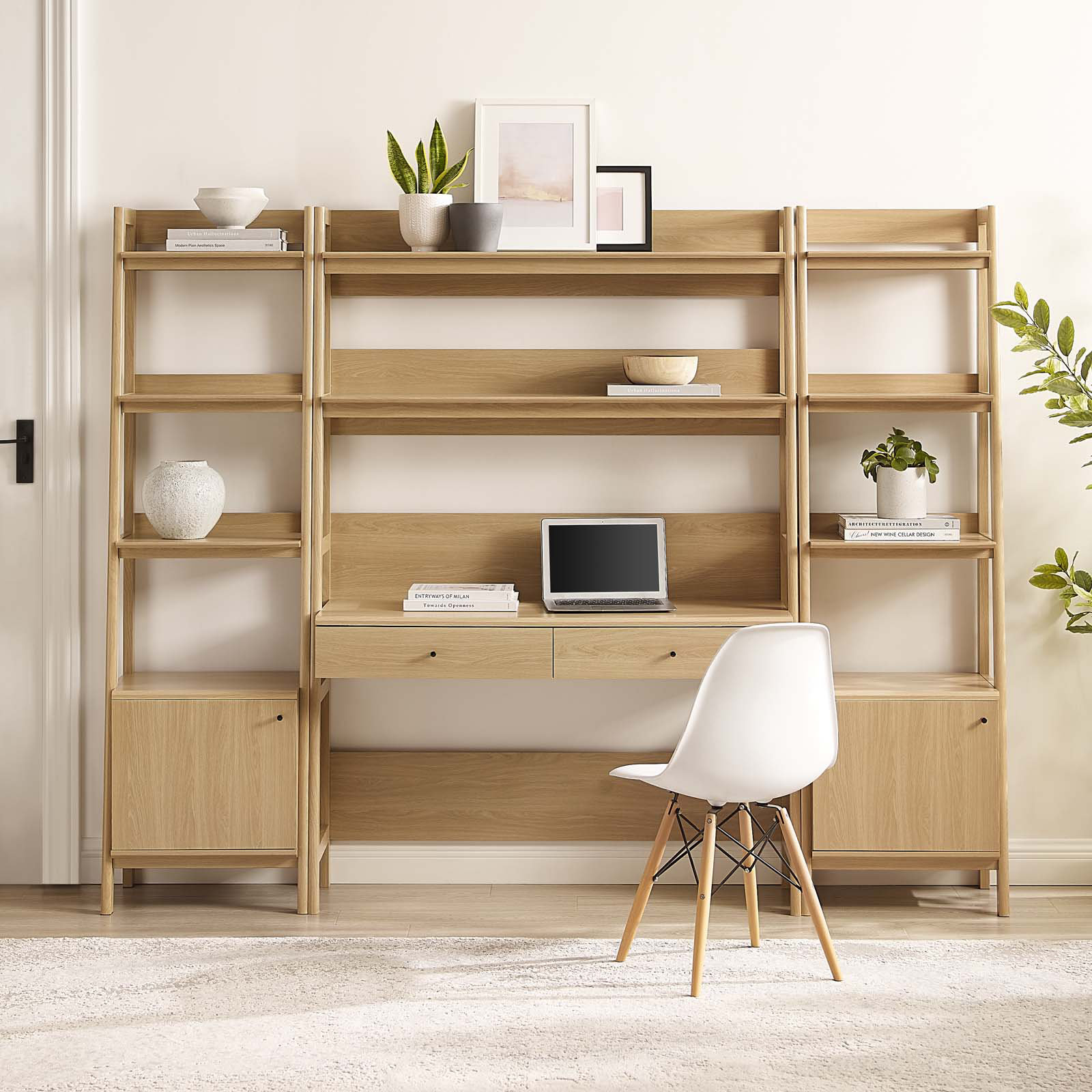 Executive desk with deals bookshelf