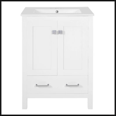 Compact 24-Inch Bathroom Vanity With Integrated Undermount Basin, Soft-Close Design, And Versatile Storage Solutions