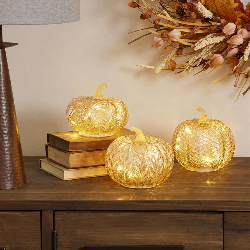 Décoration DEL citrouille en verre mercurisé