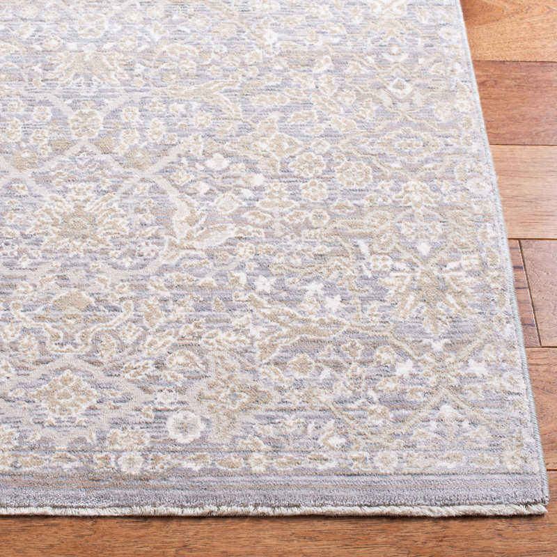 Tapis beige à motif floral Bardella, Carré 6 pi 7 po