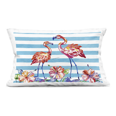 Design de coussin décoratif imprimé flamants roses et hibiscus brossés par Paul Brent