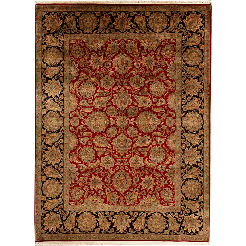 Tapis rouge et noir noué à la main de haute qualité