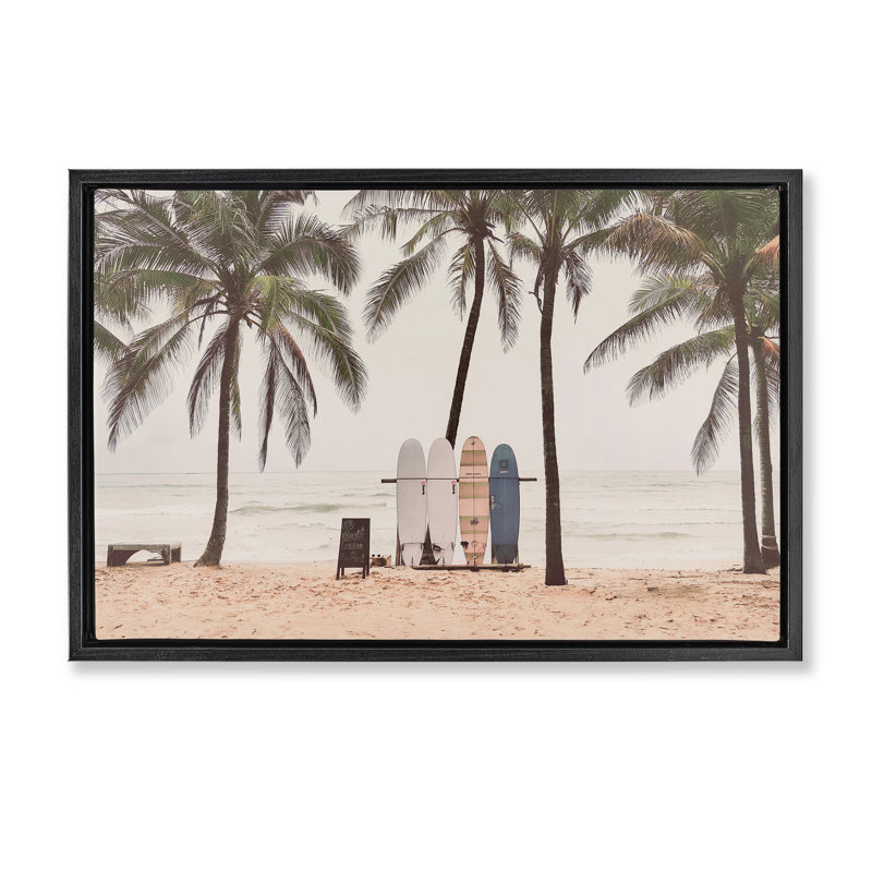 Cadre flottant The Boards Surfer's Beach, design par Sissi et Seb, H 17 po x l 25 po, Cadre flottant noir de jais