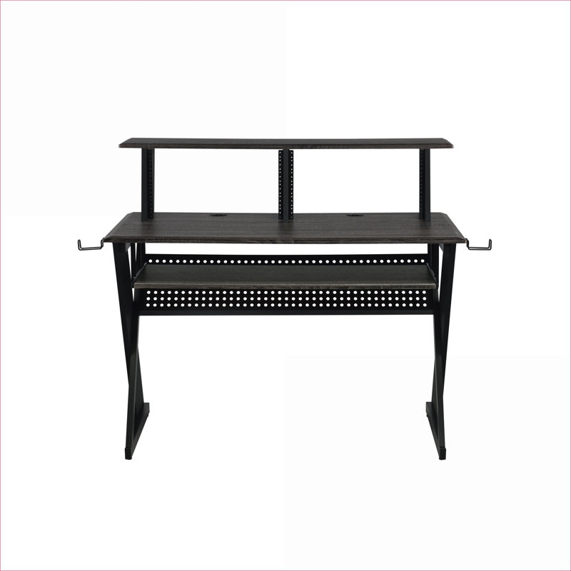 Bureaux: bureau de musique noir moderne avec plateau à clavier et amp; Support d'écouteurs | L 47 po x P 24 po x H 42 po | Métal + bois d'ingénierie