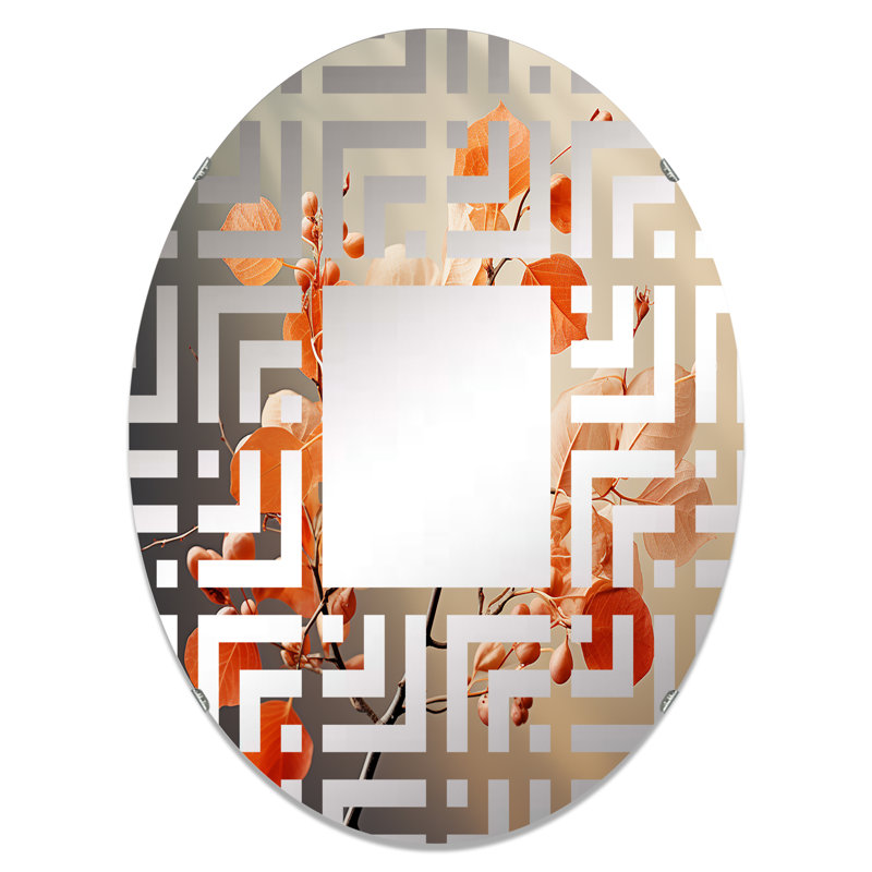 Abricot abstrait - miroir labyrinthe décoratif-MIR114707-Ovale, L 24 po x H 36 po