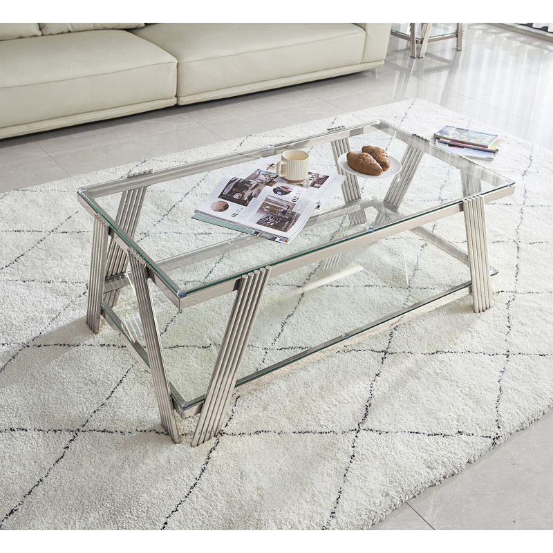 Table basse rectangulaire moderne en acier inoxydable, table de salon