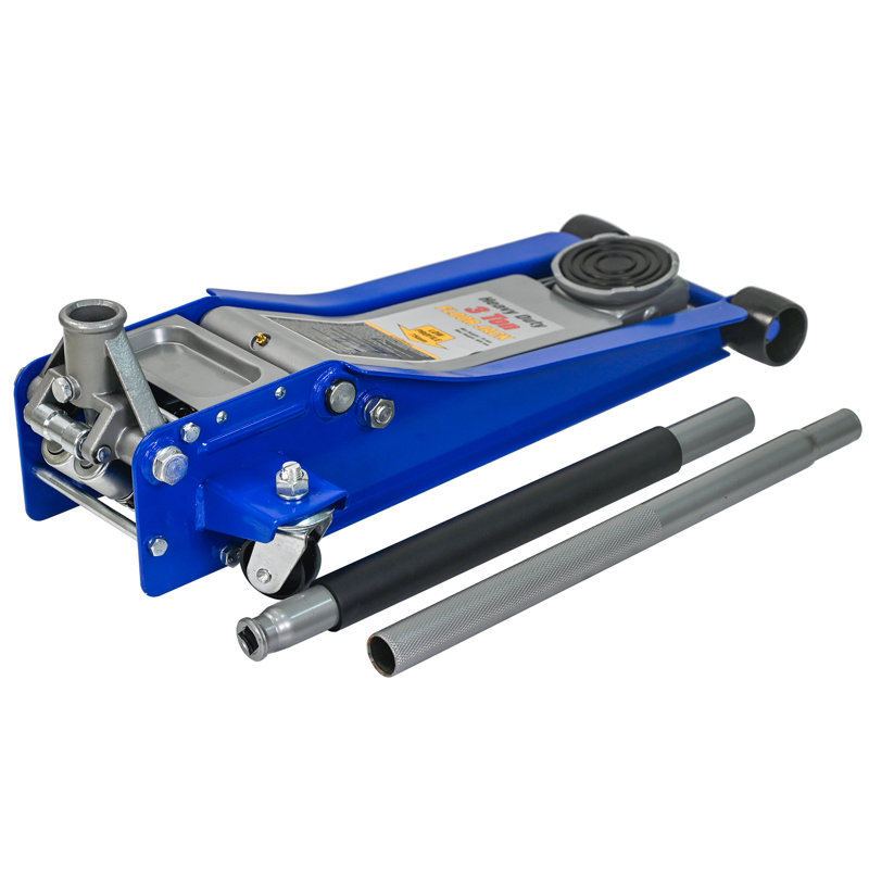 Cric de plancher à double pompe horizontale robuste 3T (sans pédale) et cric de plancher en acier de course avec pompe à levage rapide à double piston, capacité de 3 tonnes (6 600 lb), bleu et argent
