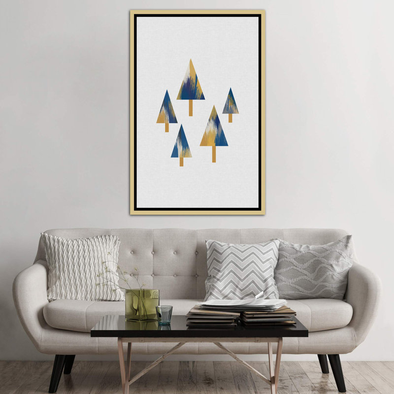 «Trees» par Orara - impression d'art graphique, Pas de tapis, H 60 po x l 40po x P 1,5 po, Toile encadrée d'or