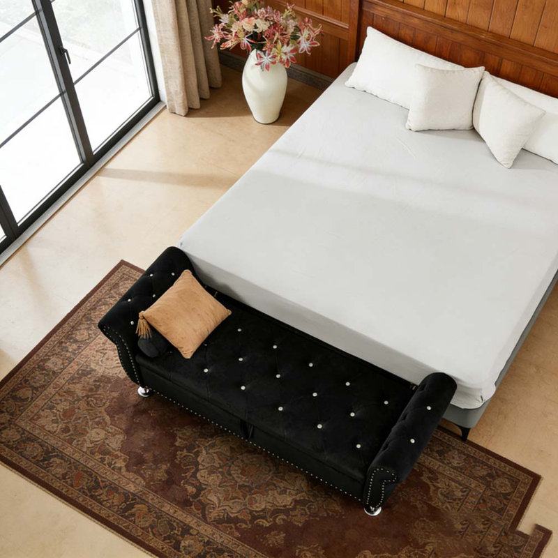 62.2 Inch Soft Velvet Storage Bench, Black