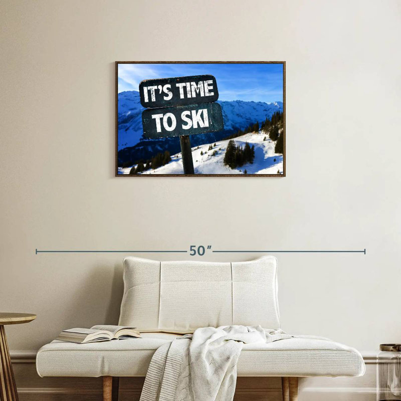 Il est temps de skier, 31 po x 21 po, Cadre flottant noyer