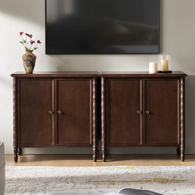 Lucious Transitional 32''W 2-Door Transitional Storage Curved Cabinet with Classic Spindle Legs and Cable Management, Walnut