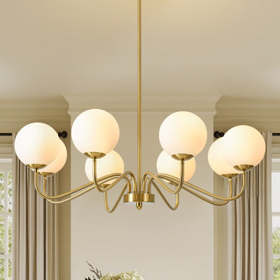 Lustre moderne en laiton Stringham à 8 lumières pour salle à manger et salon
