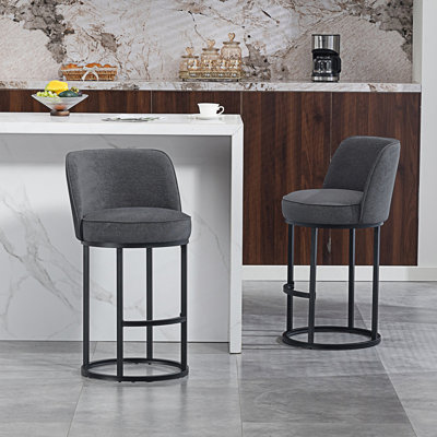 Counter Height Bar Stools, Set Of 2 Modern Barrel Counter Stools With Backrest
