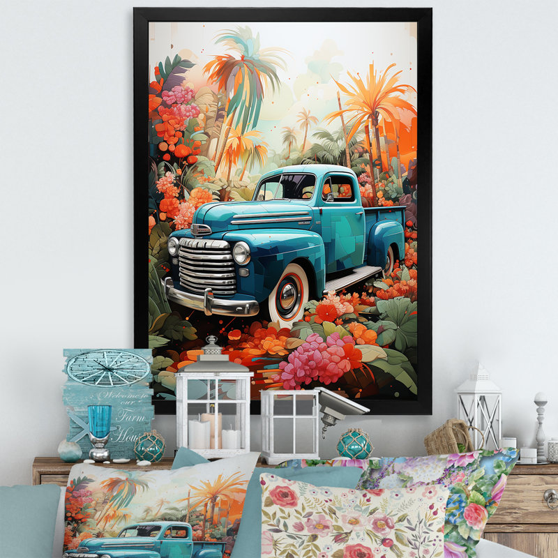 Yeico Pickup Truck Tropical Legends - Imprimé, Cadre photo noir, H 20 po x l 12 po x P 1 po