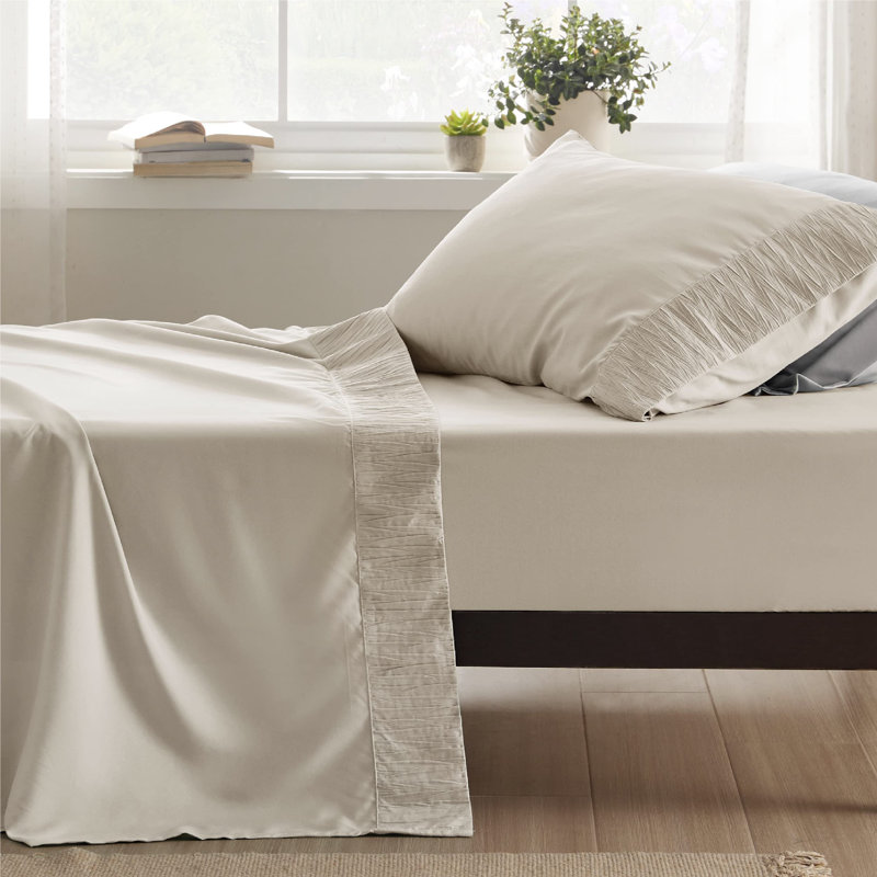 Ensemble de draps en microfibre de polyester pour literie Hotel Luxury, Ensemble de draps pour lit simple avec 1 taie d'or