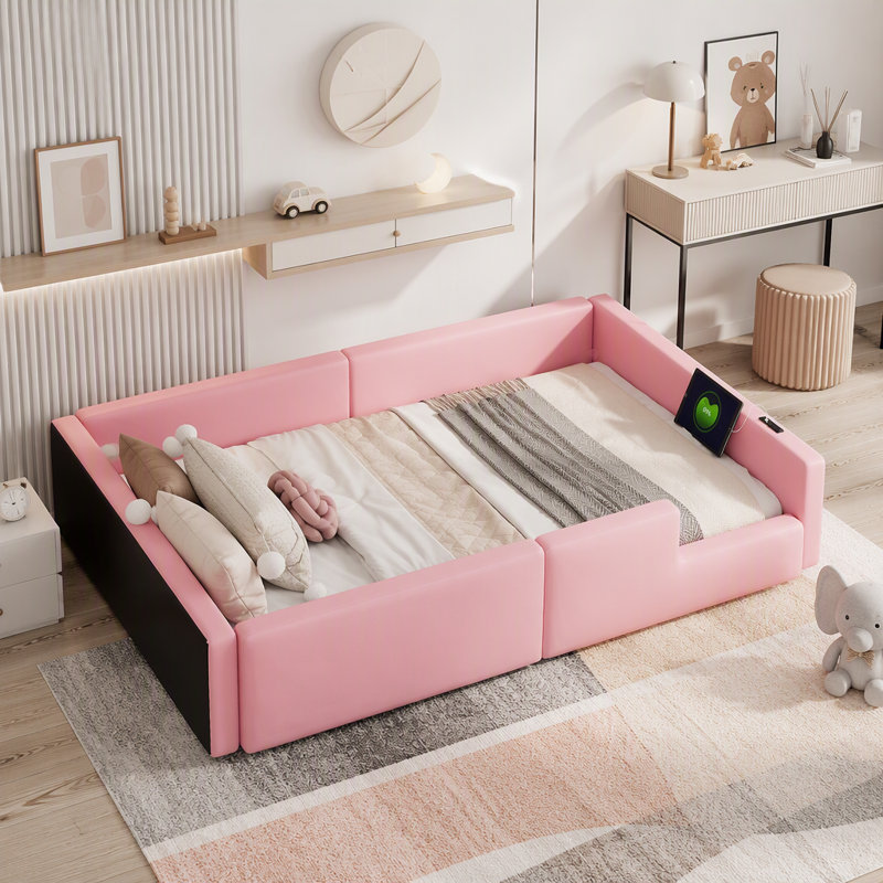 Twin Size Upholstered Platform Bed, Pink