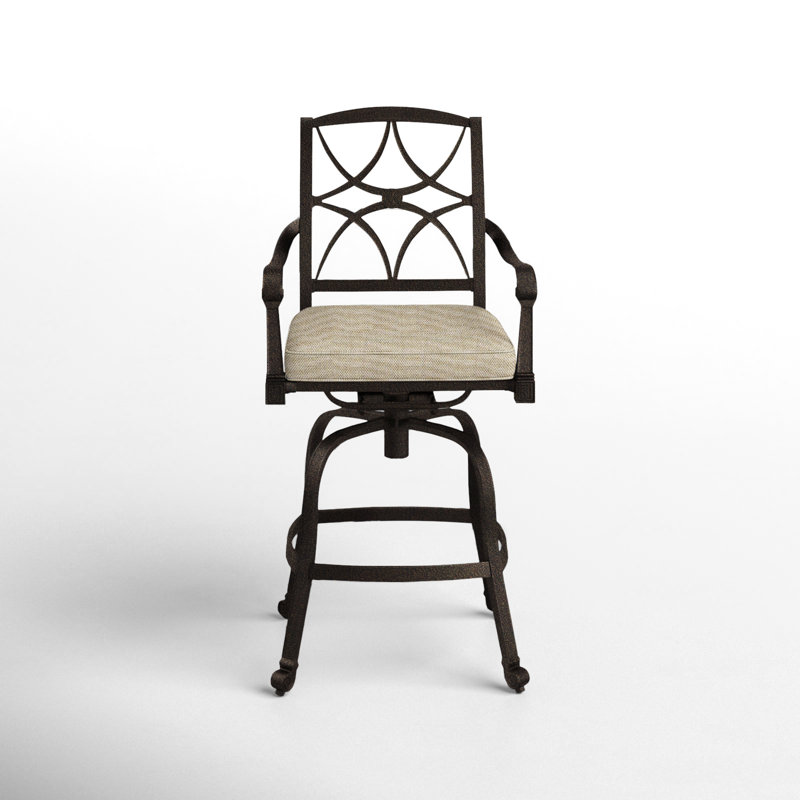 Wiltshire Outdoor Swivel Bar Stool, 30.25", Spectrum Denim Sunbrella® Plainweave, Chestnut Brown