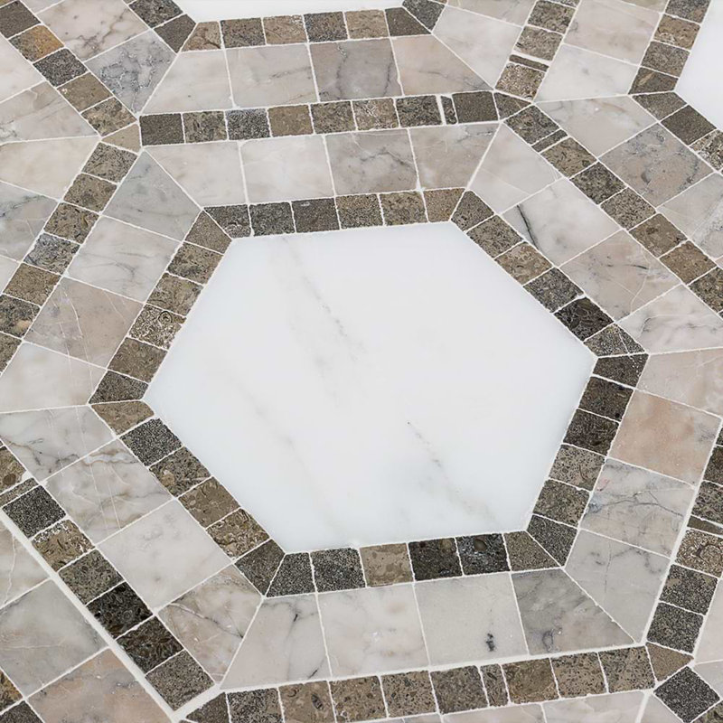 Nova 6" Hexagon Polished Marble Mosaic Tile, Andromeda