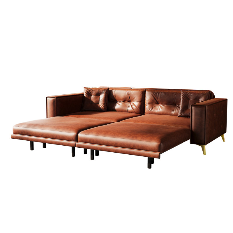 Canapé-lit convertible moderne en similicuir de 92,1 po avec coussins amovibles Cordsavia, Brun