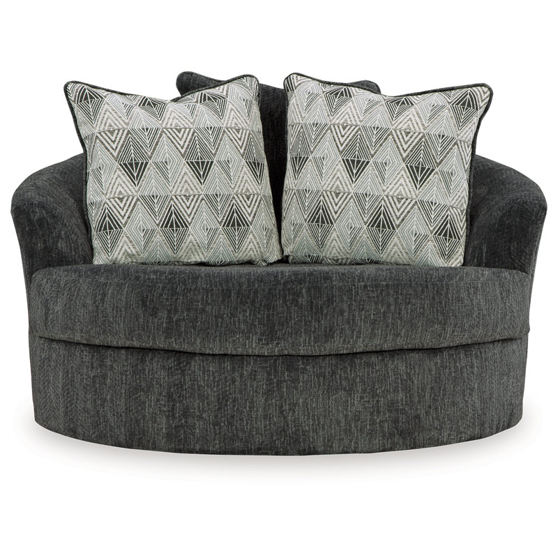 Black Leather Swivel Accent Chair with Metal Base