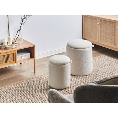 BEREA 40cm Wide Round Solid Colour Pouffe Ottoman with Storage