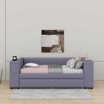 Twin Upholstered Bed With Storage, Trundle And USB Charging Ports