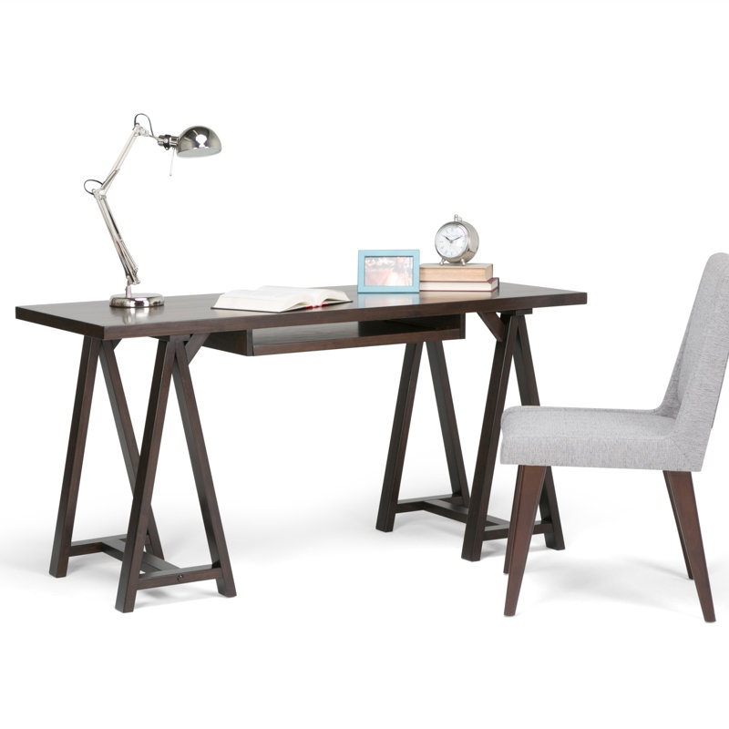 Caron Solid Wood Solid Wood Writing Desk, Dark Chestnut Brown, 30" H x 60" W x 24" D