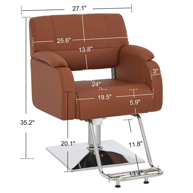 Fauteuil de salon pivotant hydraulique de 19,5 po de largeur, fauteuil de coiffeur réglable en hauteur, similicuir, Brun
